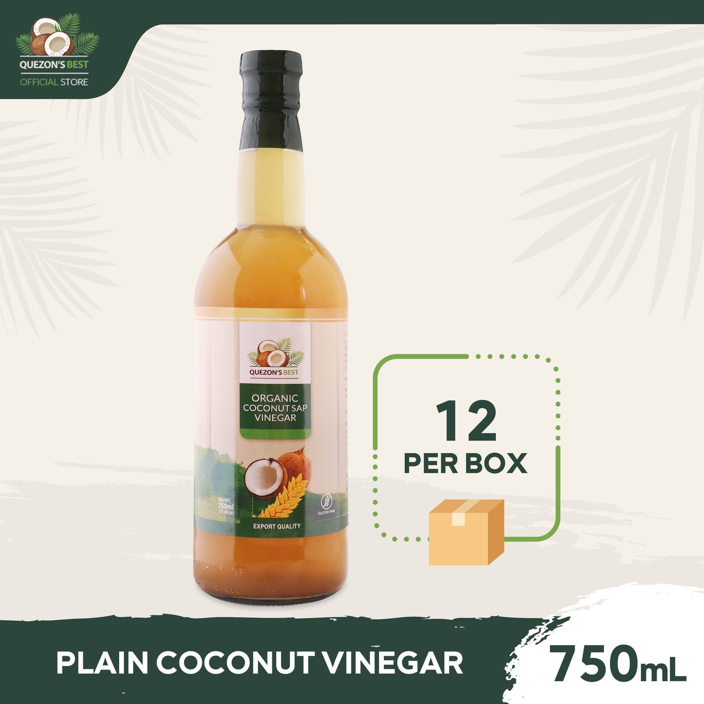 Quezon's Best Plain Organic Coconut Sap Vinegar 750mL x 12 (Case)