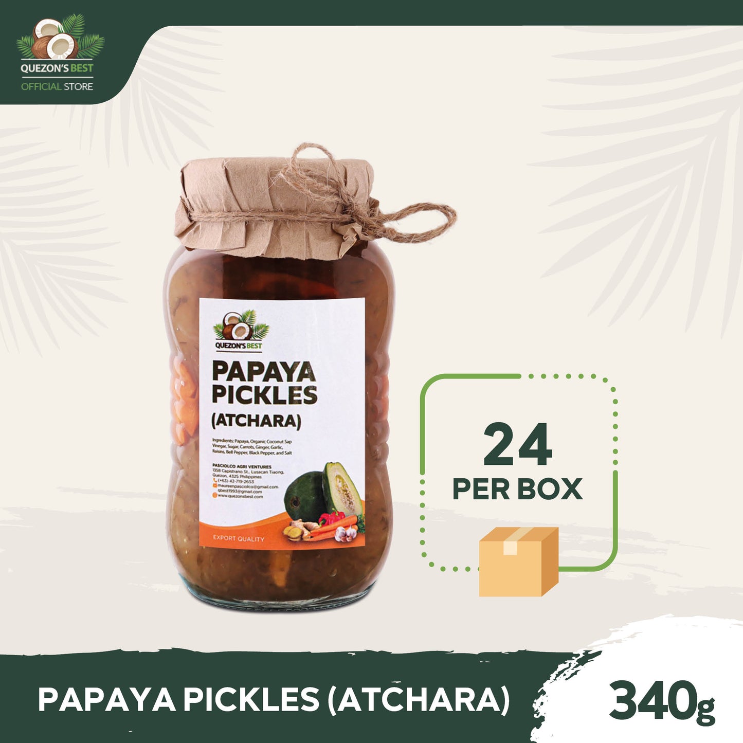 Quezon's Best Papaya Pickles (Atchara/Achara/Atsara) 340g x 24 (Case)