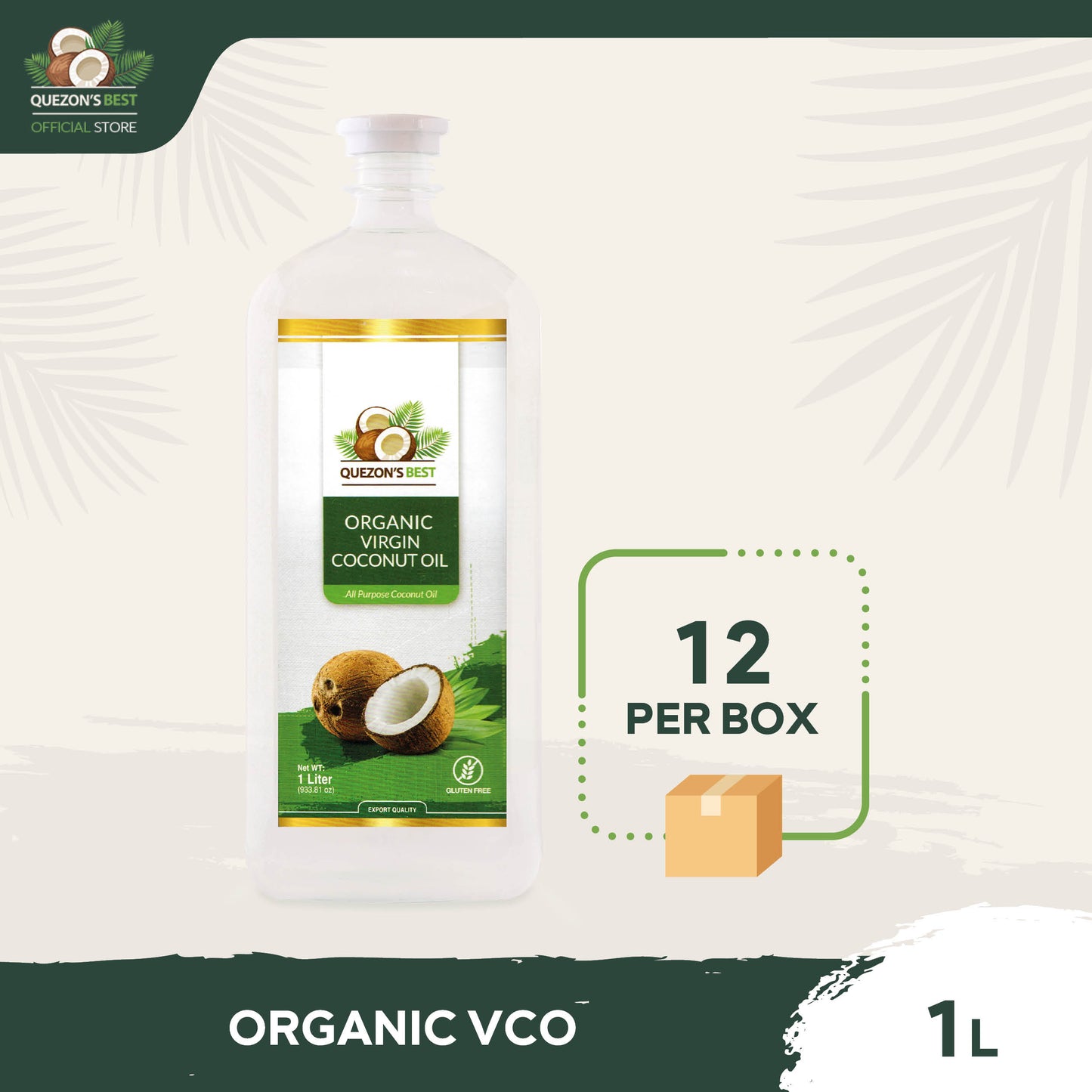 Quezon's Best Organic Virgin Coconut Oil (VCO) 1L x 12 - Case
