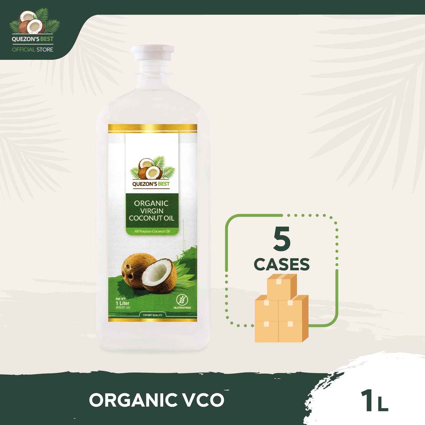 Quezon's Best Organic Virgin Coconut Oil (VCO) 1L x 12 - 5 Cases