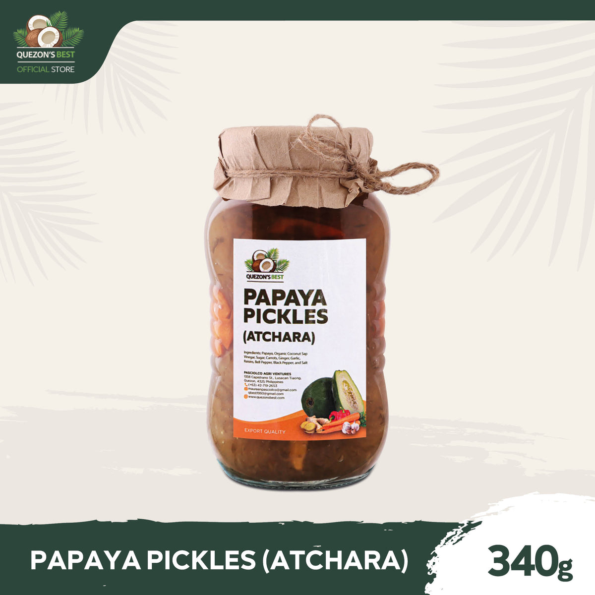 Quezon's Best Papaya Pickles (Atchara/Achara/Atsara) 340g – Quezon's ...